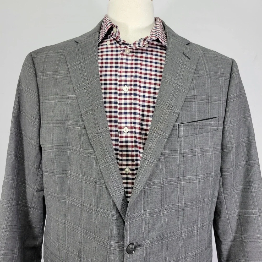 Stafford Men's Sport Coat‎ Blazer Two Button Gray Plaid Wool Blend Classic 50R